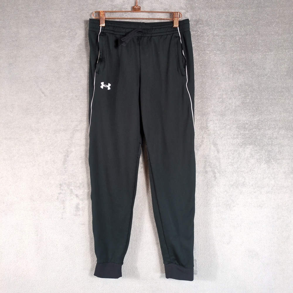 Under‎ Armour Youth  Black Loose Fit Joggers Track Pants YLG White Piping
